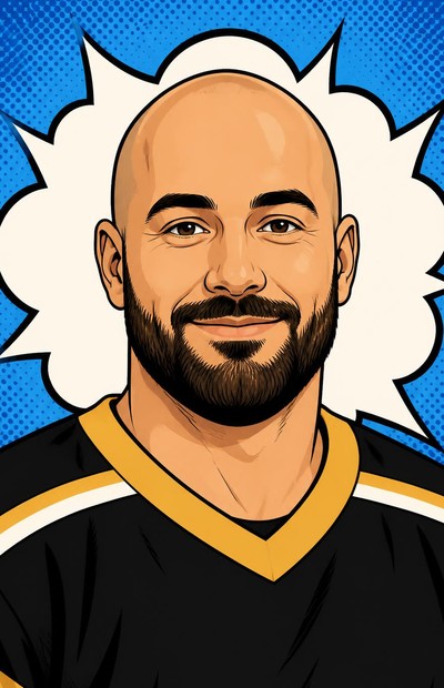 Comic-style portrait of Chris Barry