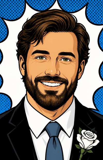 Comic-style portrait of David Forte