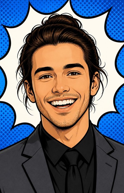 Comic-style portrait of Ethan Wilson